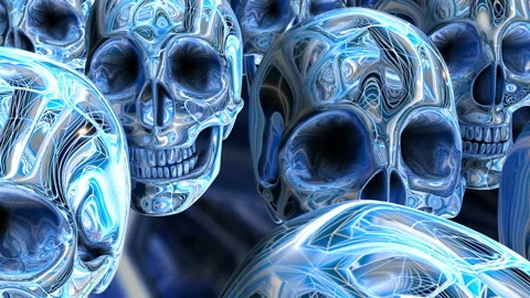 Seamless animation of chrome skull with reflections. Cool metallic Halloween 스톡 동영상 183869458