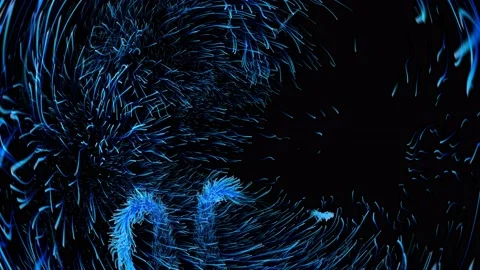 Seamless animation of a colorful glowing particles. 8K 3D rendering of blue Stock Footage