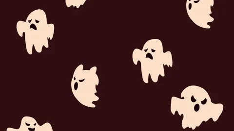 Seamless animation of cute cartoon ghosts floating on dark background for h.. 動画素材 338421188