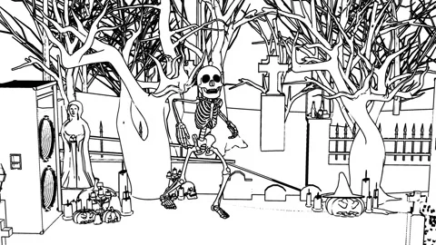 Seamless animation  a dancing skeleton in a graveyard in hand drawn style Vidéo 135646370