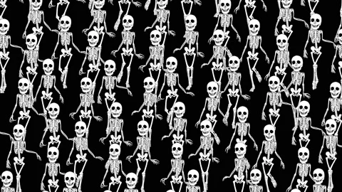 Seamless animation of a dancing skeleton printed drawn style cartoon. Funny Video stock 135646831