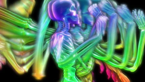 Seamless animation dancing skeleton rainbow style cartoon. Funny halloween Stock Footage 277205026