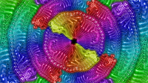 Seamless animation of a dancing skeletons with abstract echo effect. Funny Video stock 282293481