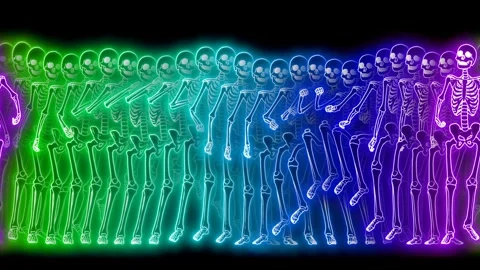 Seamless animation of a dancing skeletons with echo effect. Funny halloween Video stock 279347130