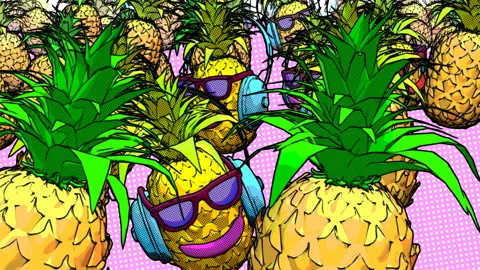 Seamless animation of a funny pineapple with sunglasses and headphones.  Funny Video stock 114888005