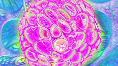 Seamless animation of geometric metallic bubble with pink flare. Psychedelic Vidéo 171957369
