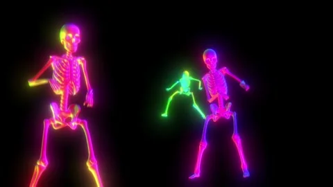 Seamless animation of glowing skeletons dancing thriller. Funny halloween Video stock 158320183