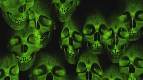 Seamless animation green wireframe structure skulls isolated with alpha channel. Видео 127024189