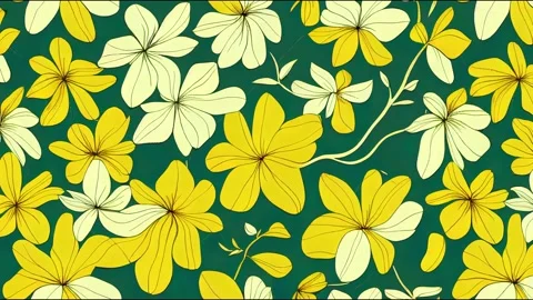 Seamless animation of hand drawn bright yellow flowers with Vidéo 220125993