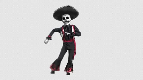 Seamless animation mariachi skeleton salsa dancing isolated with alpha channel. Stock Footage 147928670