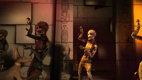 Seamless animation of a mummies dancing thriller in egyptian ruins with disco Stock Footage 250987991