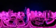 Seamless Animation Neon Retro Futuristic Cityscape. Spherical Panorama 360 Virtu Stock Footage