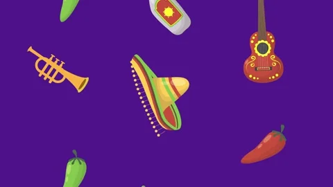 Seamless animation pattern featuring traditional mexican cultural icons mov.. Video stock 338425659