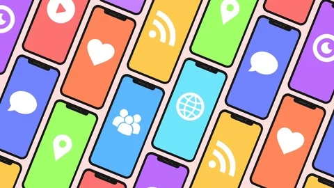 Seamless animation of a Pattern made of phones and generic social media icons. Stock Footage 84676735