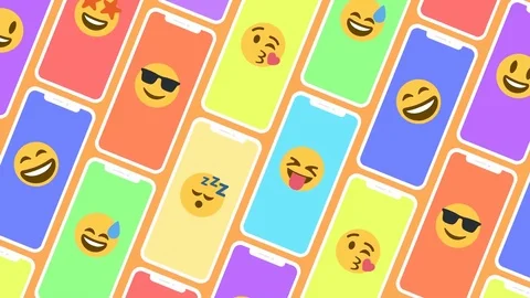 Seamless Animation of a Pattern made of smartphones and emoji emoticons. Stock Footage 84676723