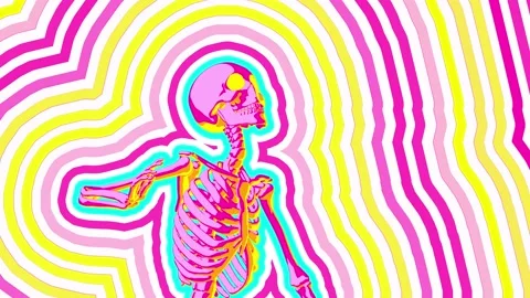 Seamless animation psychedelic dancing skeleton printed drawn style cartoon. Video stock 137606897