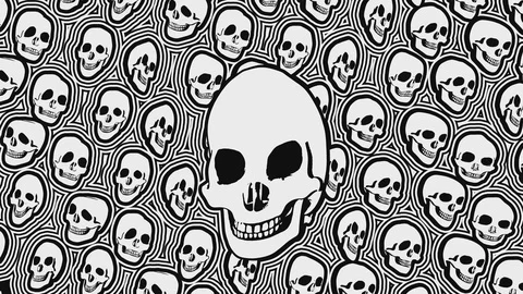 Seamless animation psychedelic skulls printed drawn style cartoon. Hypnotic Stockbeeldmateriaal 127514633
