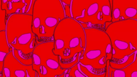 Seamless animation psychedelic skulls printed drawn style cartoon. Hypnotic 動画素材 132548883