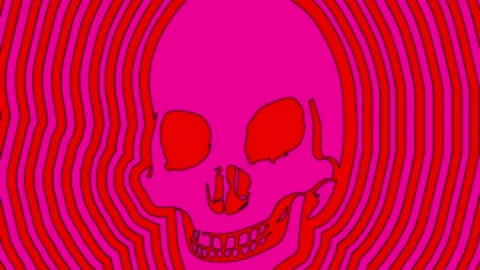 Seamless animation psychedelic skulls printed drawn style cartoon. Hypnotic Stock Footage 132548895
