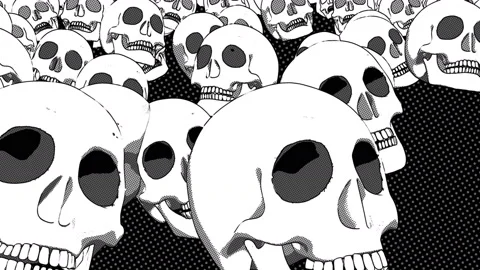 Seamless animation psychedelic skulls printed drawn style cartoon. Hypnotic Stock Footage 135647131