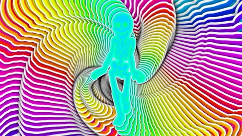 Seamless animation psychedelic walking skeleton painted style cartoon. Hypnotic Stock Footage 279019450