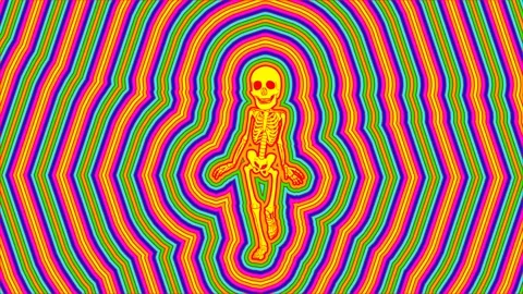 Seamless animation psychedelic walking skeleton painted style cartoon. Hypnotic Vidéo 281491846