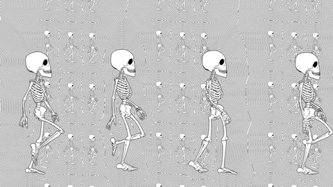 Seamless animation psychedelic walking skulls painted drawn style cartoon in Vidéo 281674409