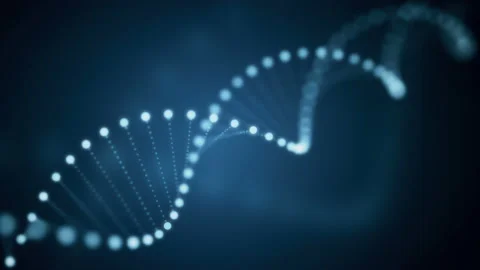 Seamless animation of rotating DNA glowing molecule on blue background Stock Footage 89660389