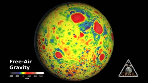 Seamless Animation of Rotating Moon globe showing free-air gravity as measured Видео 100562842
