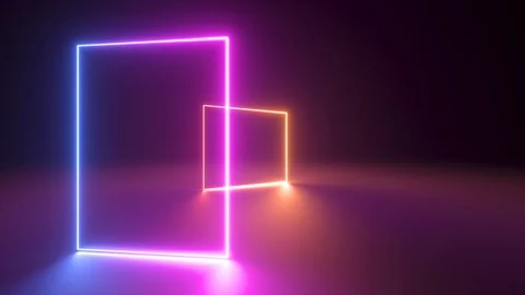 Seamless animation, rotating neon square frames, looped abstract neon geometr Stock Footage 125990793