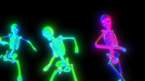 Seamless animation of salsa dancing skeletons. Funny halloween background with Video stock 284432529