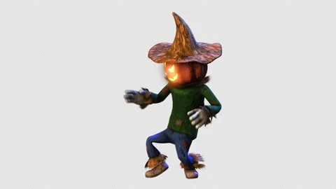Seamless animation of a scarecrow silly dancing isolated with alpha channel. Vidéo 138878878