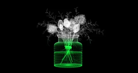 A seamless animation shows the rotation of a model of a vase with flowers in Stock Footage 328652417