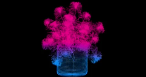 A seamless animation shows the rotation of a model of a vase with flowers in Stock Footage 328652500