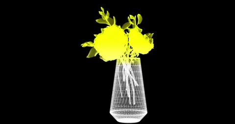 A seamless animation shows the rotation of a model of a vase with flowers in Stock Footage 328652587