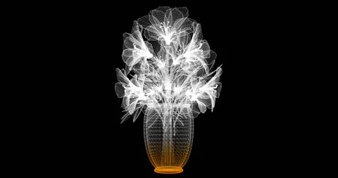 A seamless animation shows the rotation of a model of a vase with flowers in Stock Footage 328652894