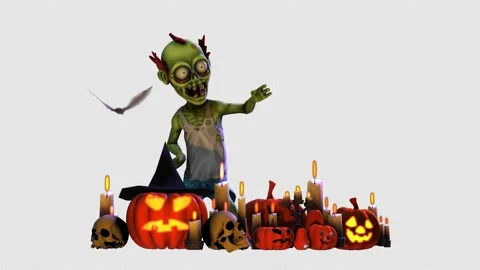 Seamless animation of a silly dancing zombie with a bat, candles and Jack 動画素材 142186884