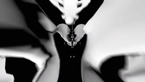 Seamless animation of a skeleton built up in pieces. Cool halloween background Video stock 135646855