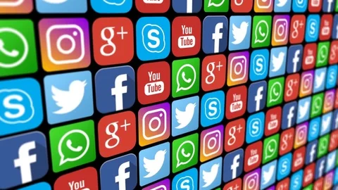 Seamless animation of social network logos. Seamlessly loopable scrolling Stock Footage 84331065