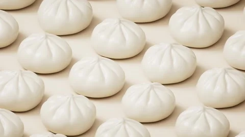 Seamless animation of steaming white chinese buns arranged in rows for food.. Stock-Footage 332389111