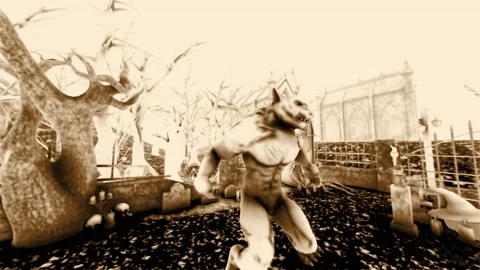 Seamless animation of a werewolf dancing  thriller in a party in a graveyard. Video stock 160965952