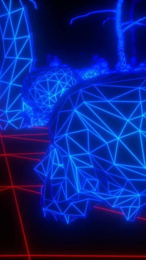Seamless animation wireframe lowpoly cemetery with trees, tomb stones, skulls Stock Footage 312109151
