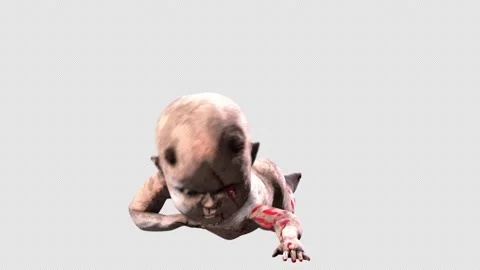 Seamless animation of a zombie devil baby doll crawling isolated with alpha Vidéo 161784028