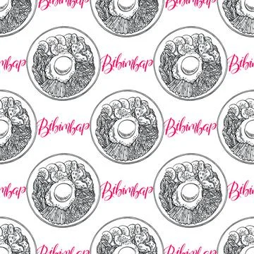 Seamless appetizing sketch bibimbap Illustrazione stock