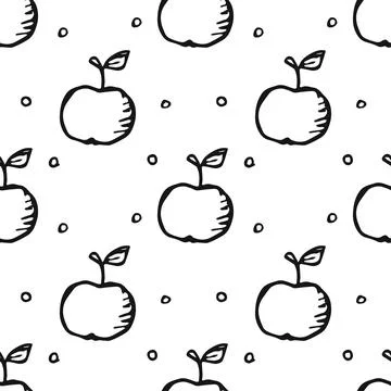 Seamless apple pattern. Drawn doodle pattern with apples Illustrazione stock