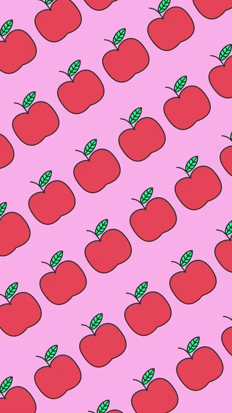 Seamless apple pattern with red fruit icons on a pink background animation Stockbeeldmateriaal 330456241