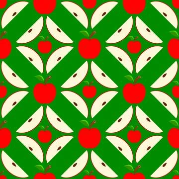 Seamless apple pattern with sliced apple pieces.  Stock Illustration