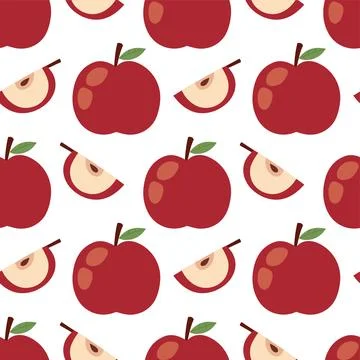 Seamless Apple Pattern with Whole Apples and Slices Flat Vector Background Illustrazione stock