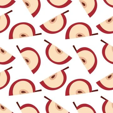 Seamless Apple Slice Pattern Flat Vector Fruit Background Stock Illustration
