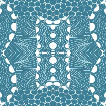 Seamless aqua tile with lacy patterns. Hand drawing in the style of sentangle Stock Illustration